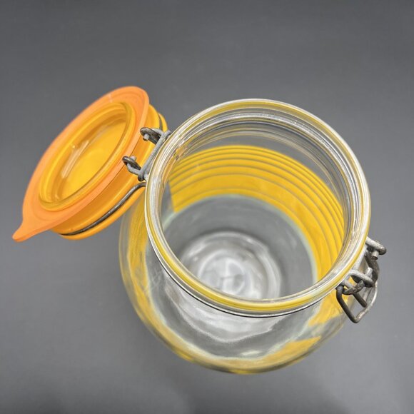 Large Vintage Retro 3L Glass Cookie Jar Yellow Striped France 1970s VG to EUC - Picture 15 of 16